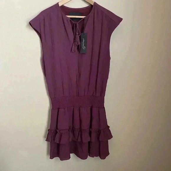 Escada Smocked Ruffle Dress Maroon Size Small - Picture 2 of 11
